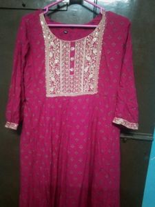 Beautiful Pink Kurta with Embellished Neckline