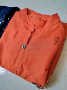 Orange Kurta With Embellished Dupatta