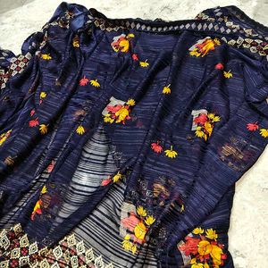 Elegant Navy Blue Floral Saree