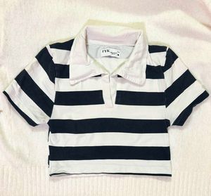 Striped Cropped Polo Shirt