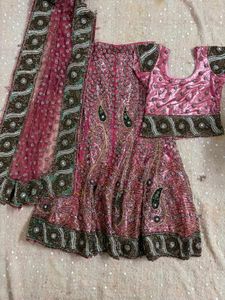 y2k Stunning Pink Sequined Lehenga Choli Set