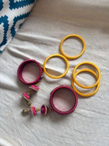 Traditional Indian Kundan Silk Thread Bangle Set