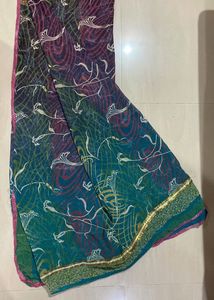 Shimmer Pattern Vintage Floral Print Saree