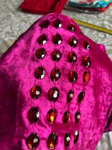 Hot Pink stoned Velvet Cushion Covers (Set of 2)