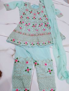 Girls' Light Green Embroidered Kurta Set