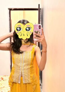 Padded Yellow Embroidered corset top bottom with D