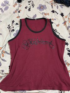 Maroon Tank Top with Floral Graphic