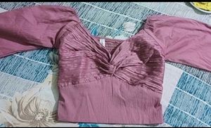 Mauve Puff Sleeve Twist Front Top