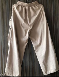 Beige Parachute Cargo Pants