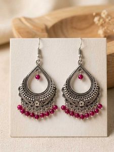 Boho Ethnic Silver Tone Earrings