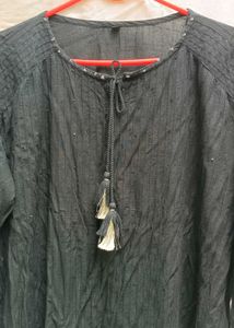 Black Kurta Top with Embellished Neckline