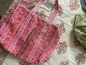 Pink Floral Print Tote Bag