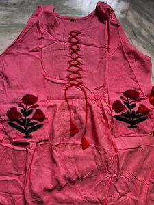 Pink Floral Embroidered kurta