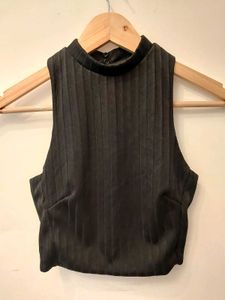 Sleek Black Ribbed Mock Neck Top