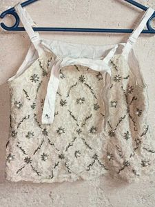 Embellished White Lace Crop Top
