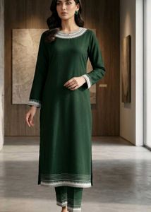 Elegant Green Kurta with White Embroidery