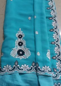 Turquoise Embroidered Saree