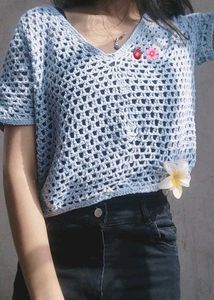 Crocheted V-Neck Mess Top