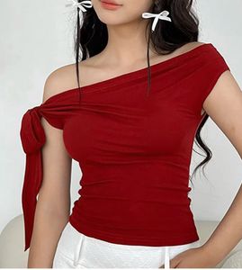 Off-Shoulder Red Top with Tie Detail