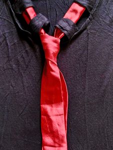 Sleeveless Black Top with Red Tie