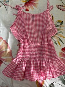Gingham smocked peplum top