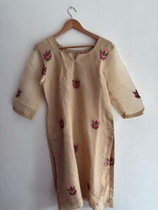 Beige Embroidered Kurta