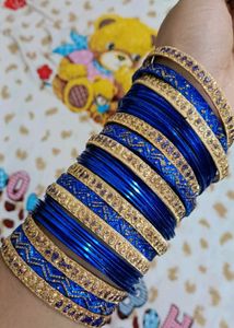 Elegant Blue & Gold Bangles Set🪄