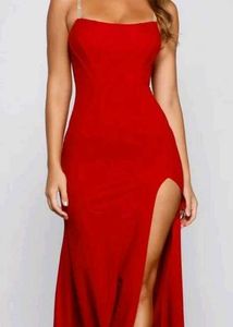 Stunning Red High-Slit Evening Gown