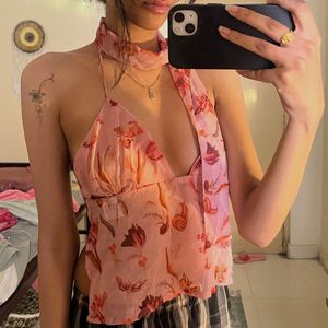 Cute Backless Beach Top with Scarf