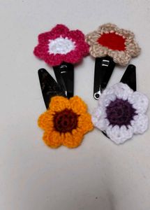 Handmade Crocheted Flower Hair Clips Set of 4
