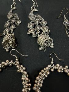 Oxidized Silver Peacock Earrings Set