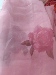 Elegant Pink Saree with Rose Print