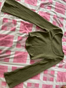 Olive Green knit Long Sleeve Top