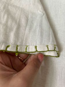 Off White Kurta set with Green Polka Dots