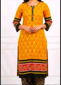 Vibrant Yellow Printed Kurta with knot at back