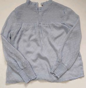 Dusty Light Blue Swiss Dot Blouse With Camisole