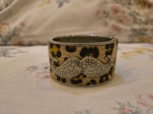 Leopard Print Cuff Bracelet with Rhinestones