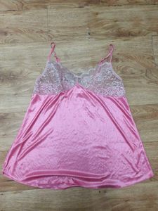 Pink Satin & Lace Cami with see through bust