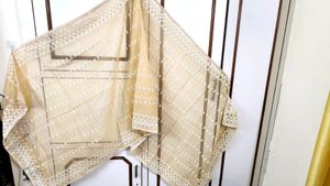 Beige Embroidered Cotton Dupatta