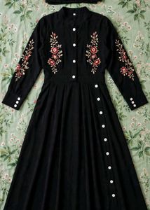Embroidered Black Abaya Dress