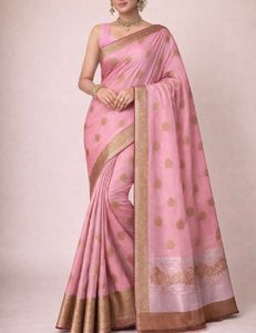 Elegant Pink Silk Saree with Gold Border