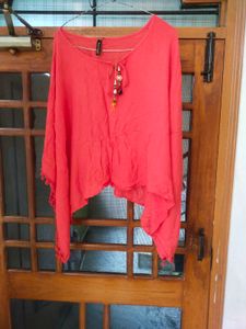 Coral Tunic Top with Pom-Poms