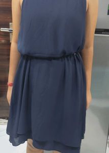 Navy Blue Sleeveless A-Line Dress
