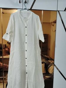 White Kurta Set with Black Buttons