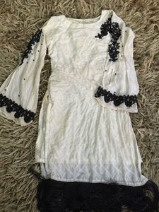 Elegant White Kurta Set with Black Embroidery