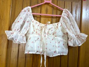 Floral Puff Sleeve Square Neck Top