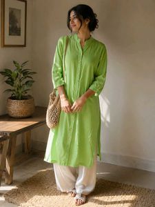 Lime Green Collared Kurta