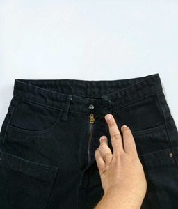 Black Cargo Wide Leg Jeans