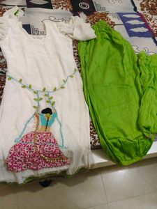 White &amp; Green Embroidered Kurta Set Afgani salwar