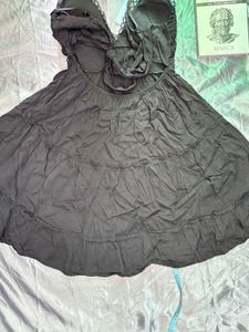 Black Tiered Mini Dress with Lace Detail